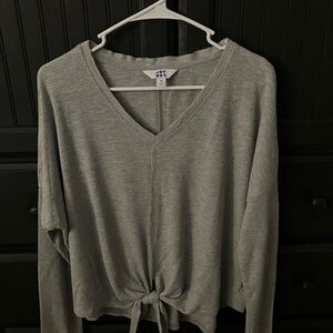 JoyLab Women's Long Sleeve Gray Tie-Front Top M